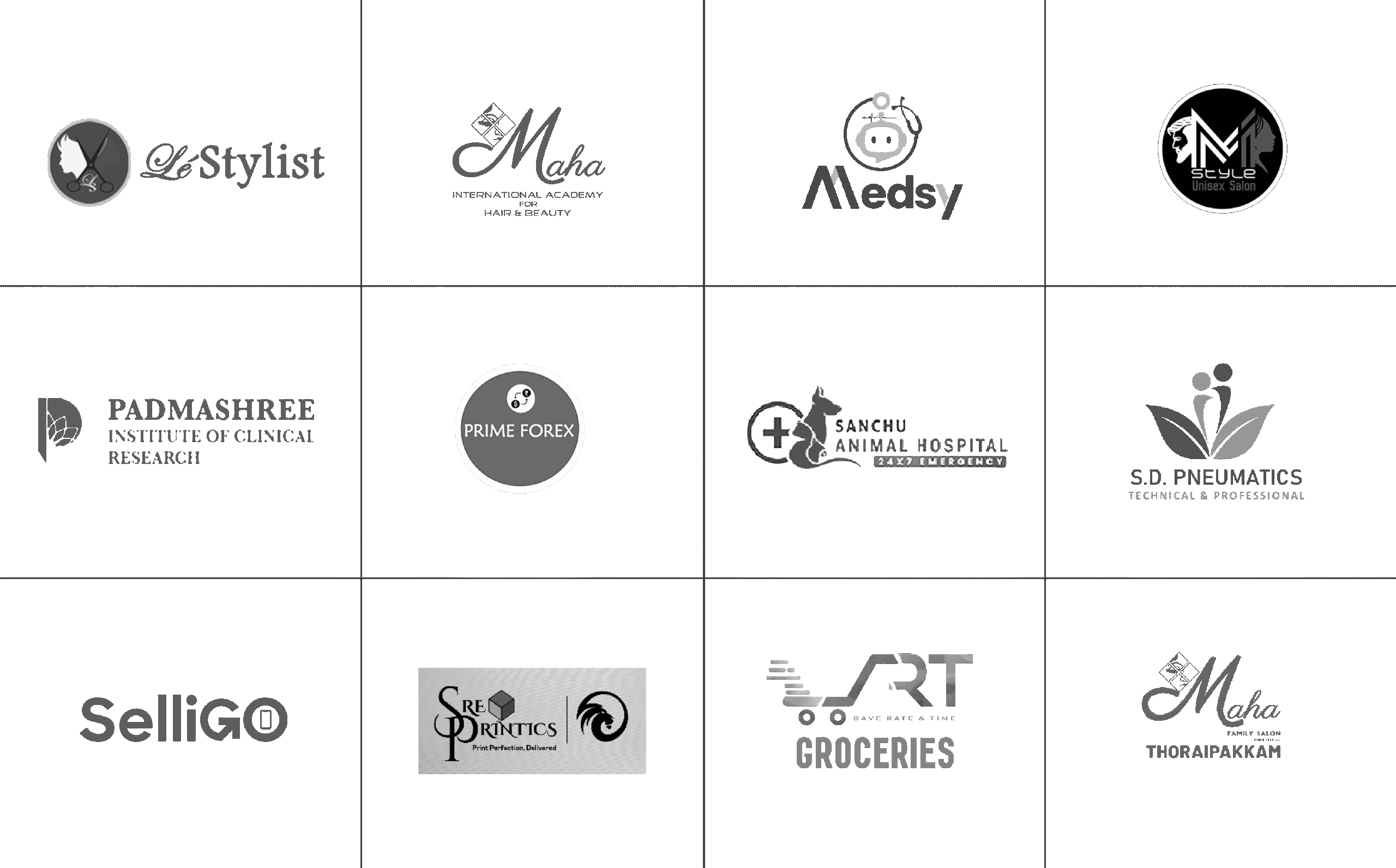 A collection of diverse business logos representing various industries and services.