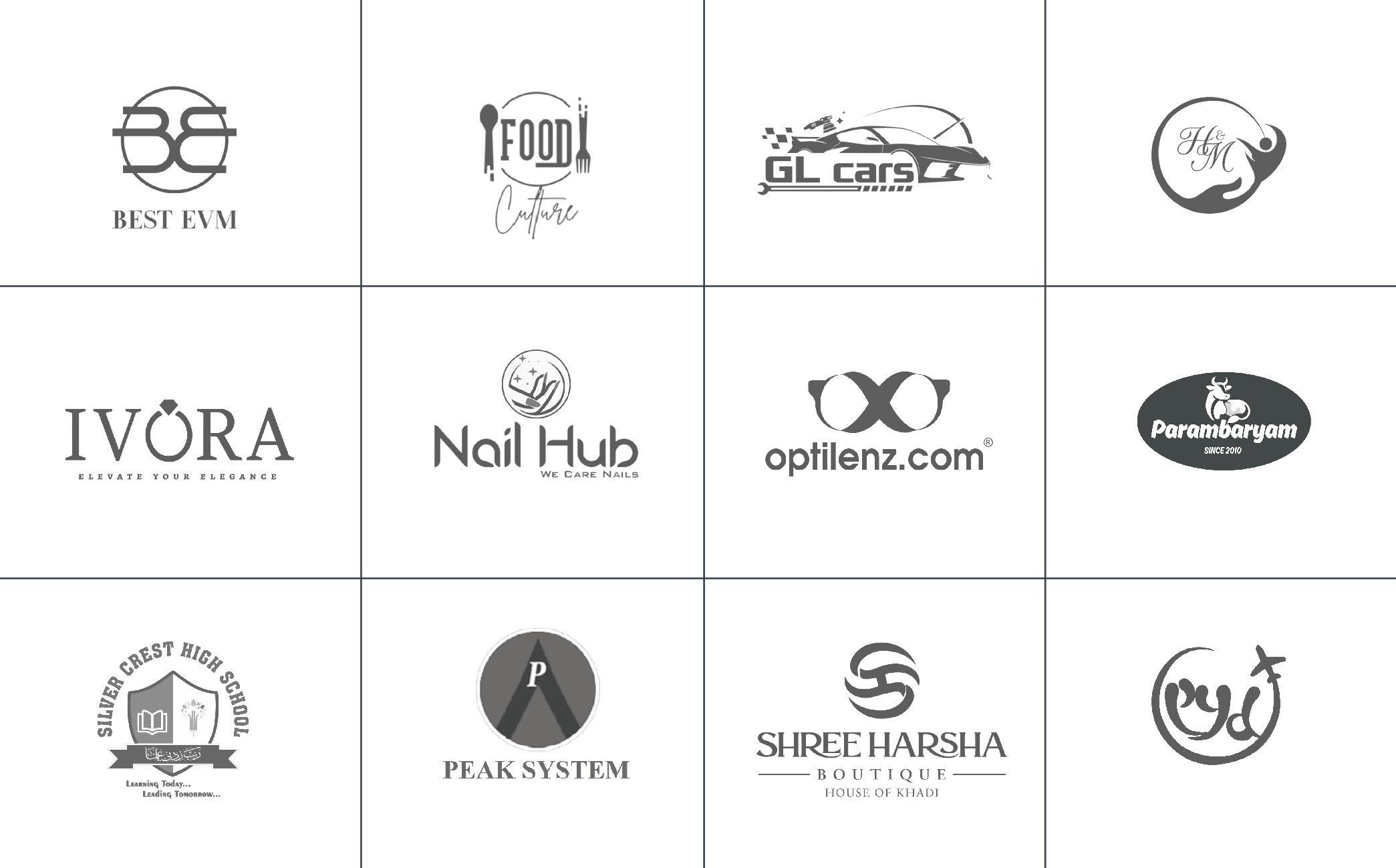 A collection of diverse business logos representing various industries and services.