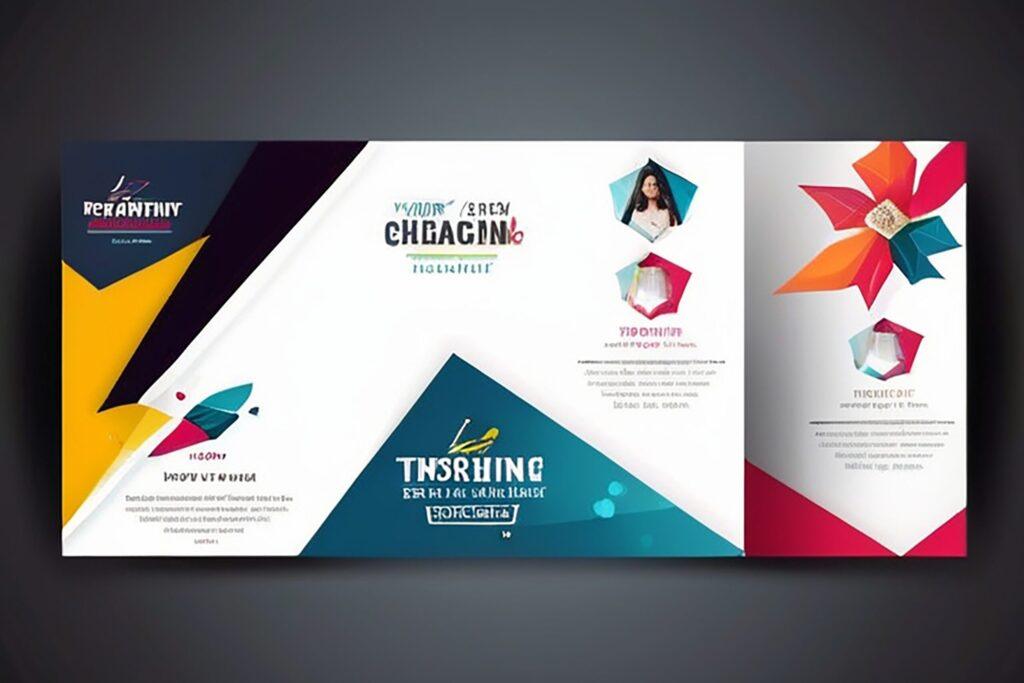 A colorful brochure featuring an array of bright hues and patterns, highlighting its distinctive form.