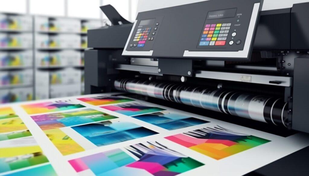 A large roll of paper is being printed by a printer, showcasing the printing process in action.
