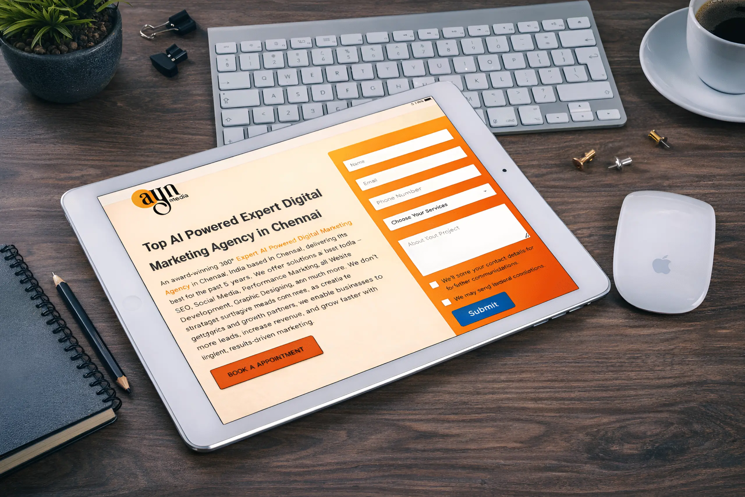 Ayn media website development in tablet screen